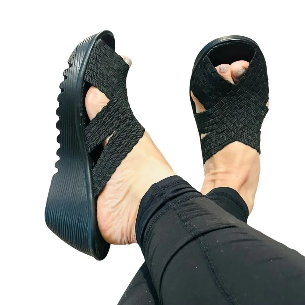 Bernie Mev Black Woven Wedges - Size 38 (7-8)
